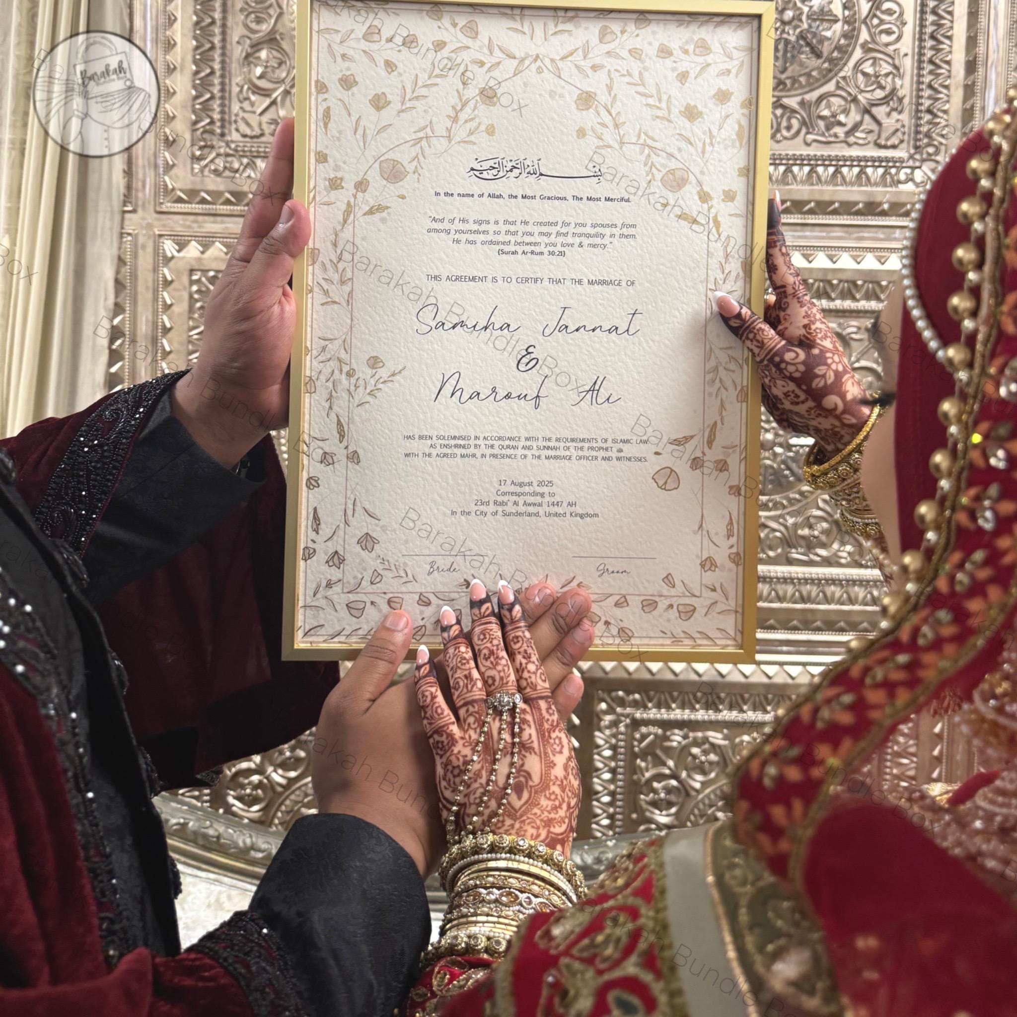 A4/A3 Nikkah Certificate | Luxury Nikkah Certificate | Wedding | Nikkah Nama | Certificate Nikkah | Mubarak Contract | Metallic Detail