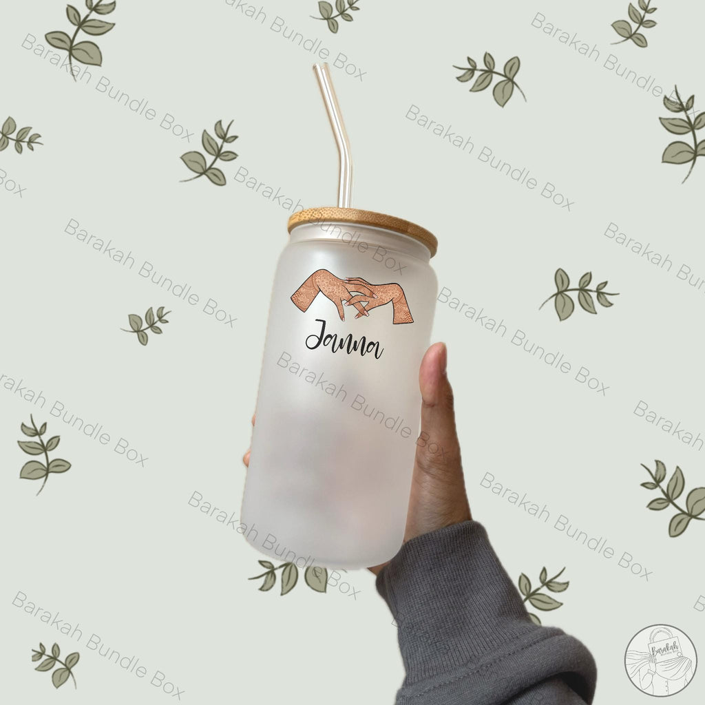 Henna Inspired Custom Glass Tumbler with Glass Straw