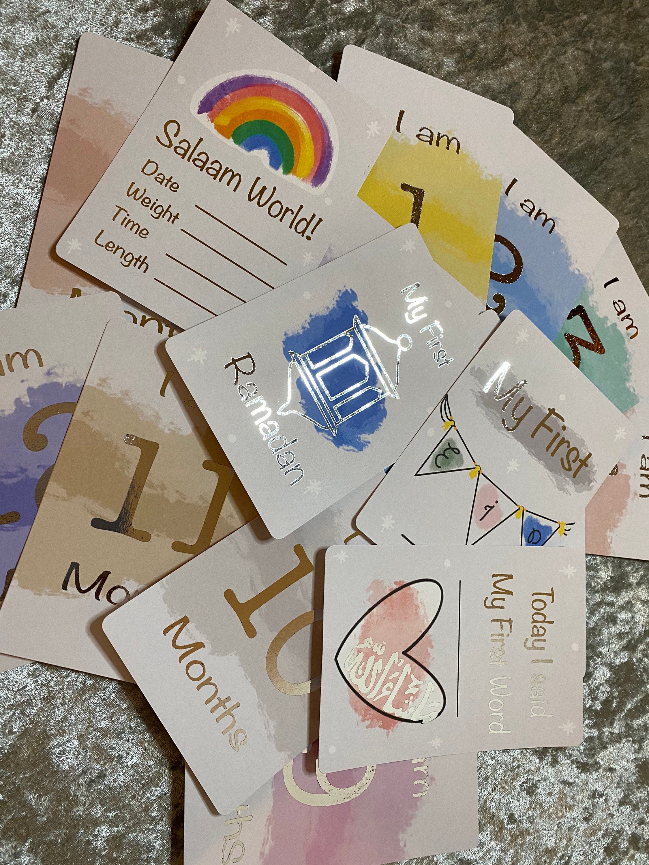 Baby Islamic Milestone Cards (16 set) - Colour options available