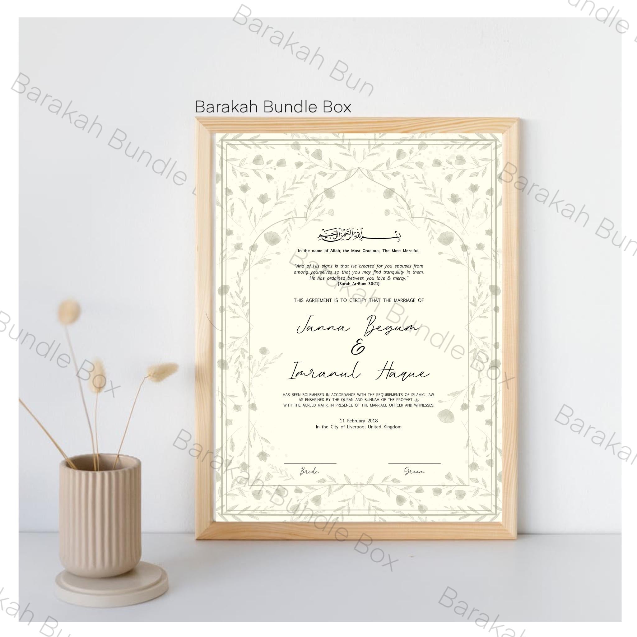 A4/A3 Nikkah Certificate | Luxury Nikkah Certificate | Wedding | Nikkah Nama | Certificate Nikkah | Mubarak Contract | Metallic Detail