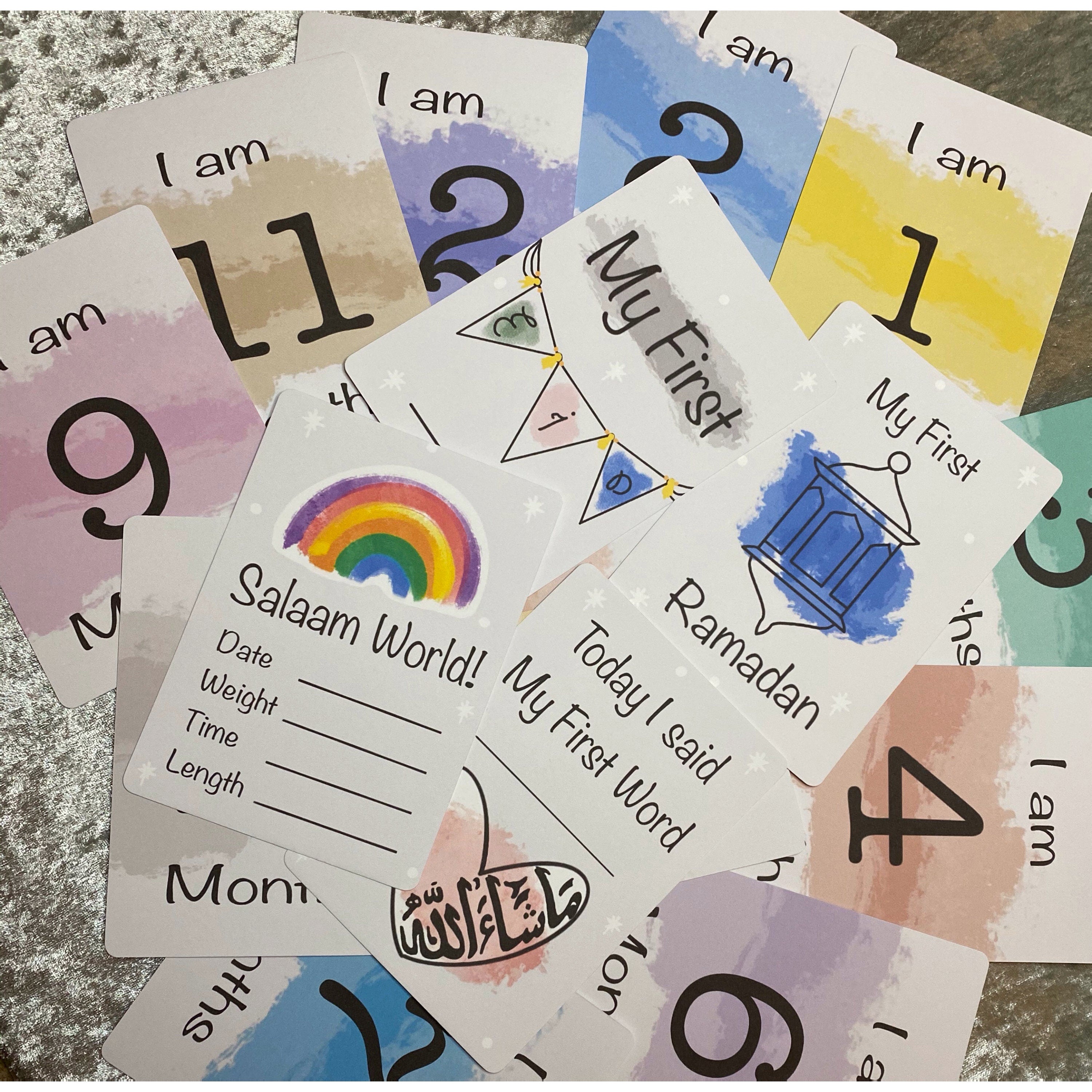 Baby Islamic Milestone Cards (16 set) - Colour options available