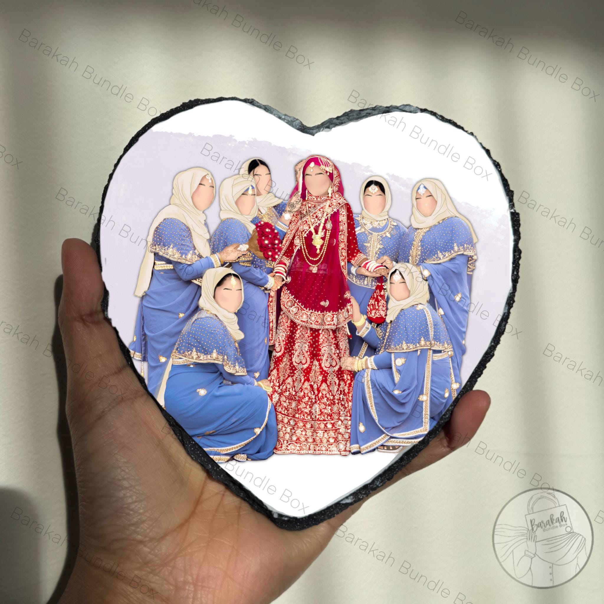 Heart Shaped Custom Illustration Faceless Portrait Rock Slate with Stand