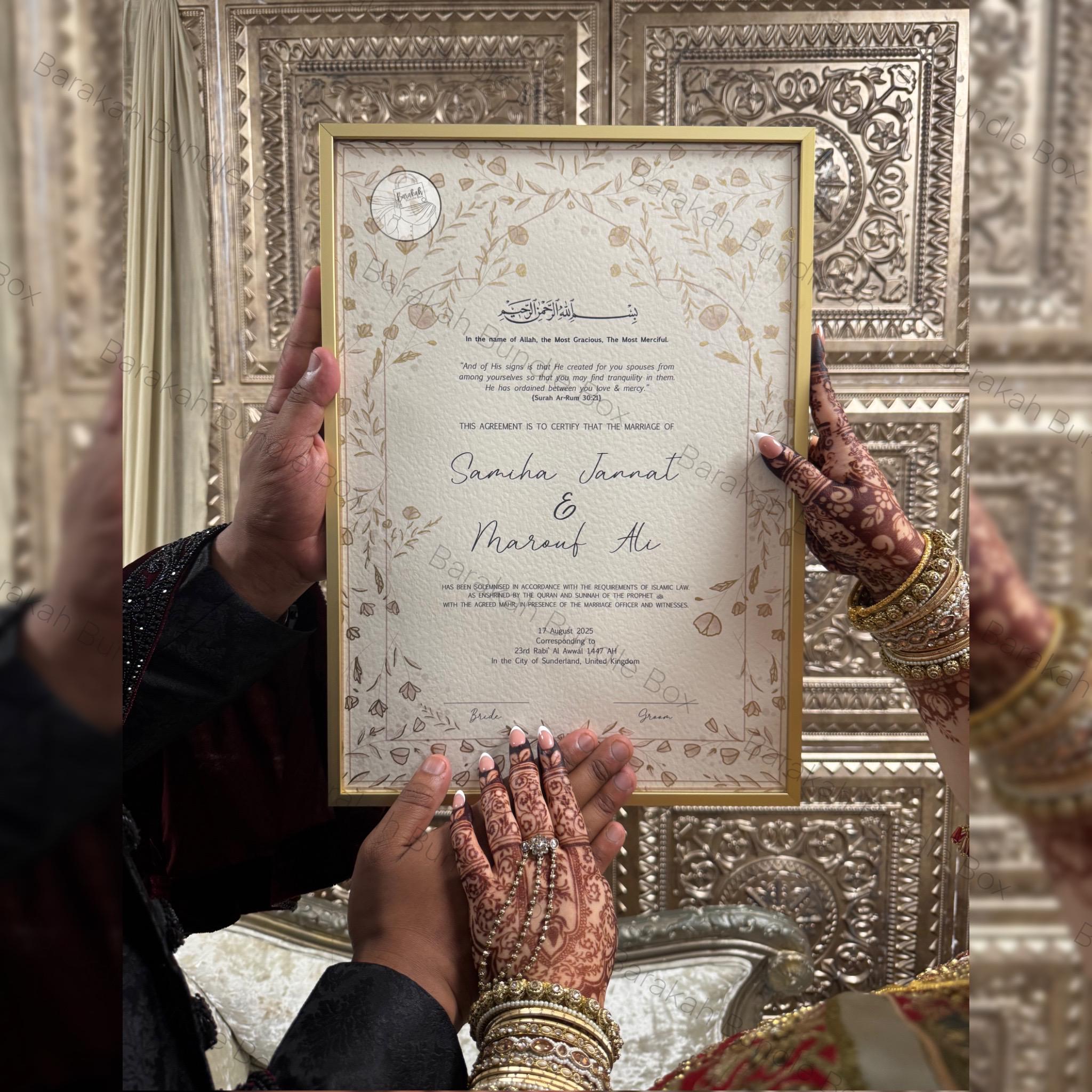 A4/A3 Nikkah Certificate | Luxury Nikkah Certificate | Wedding | Nikkah Nama | Certificate Nikkah | Mubarak Contract | Metallic Detail