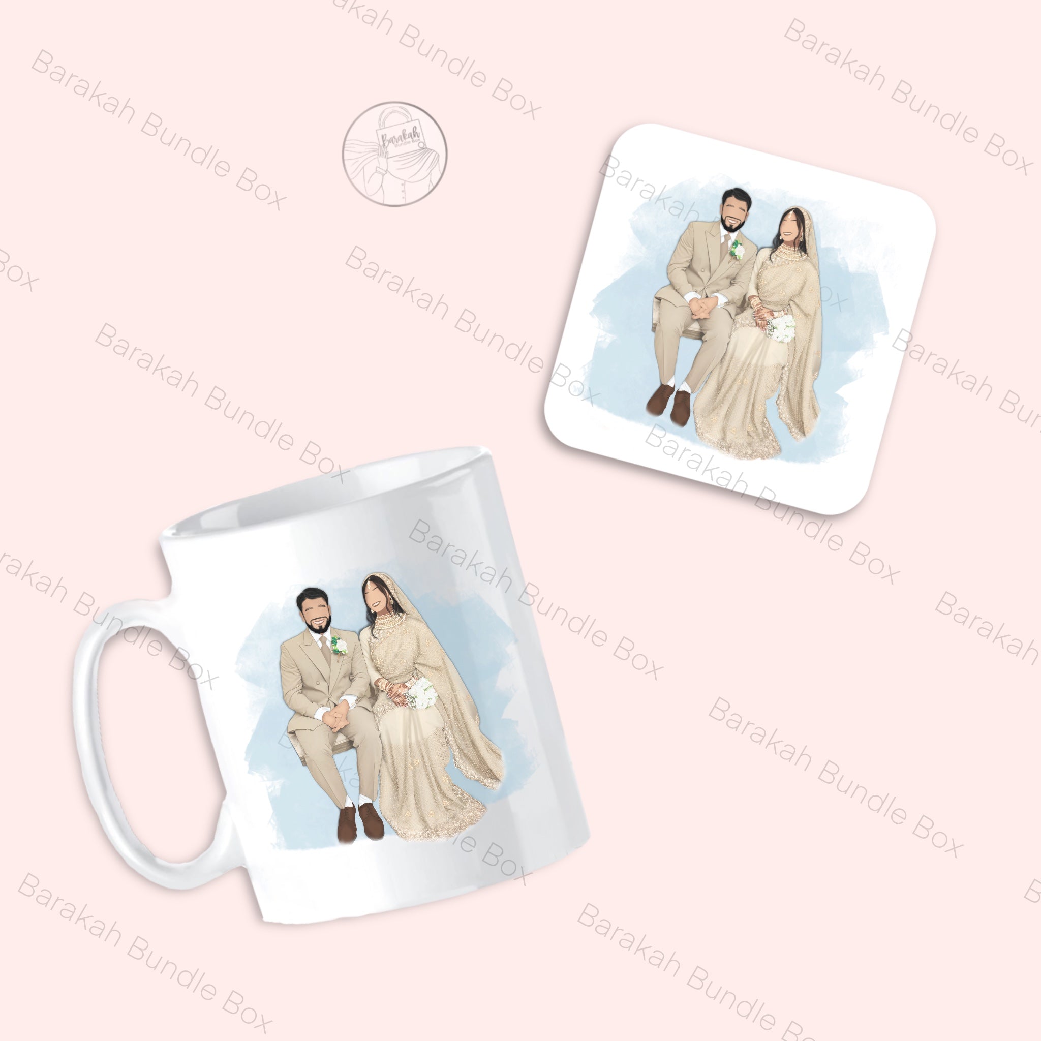 Custom Illustration Square MDF Coaster with Matching Mug (Optional)