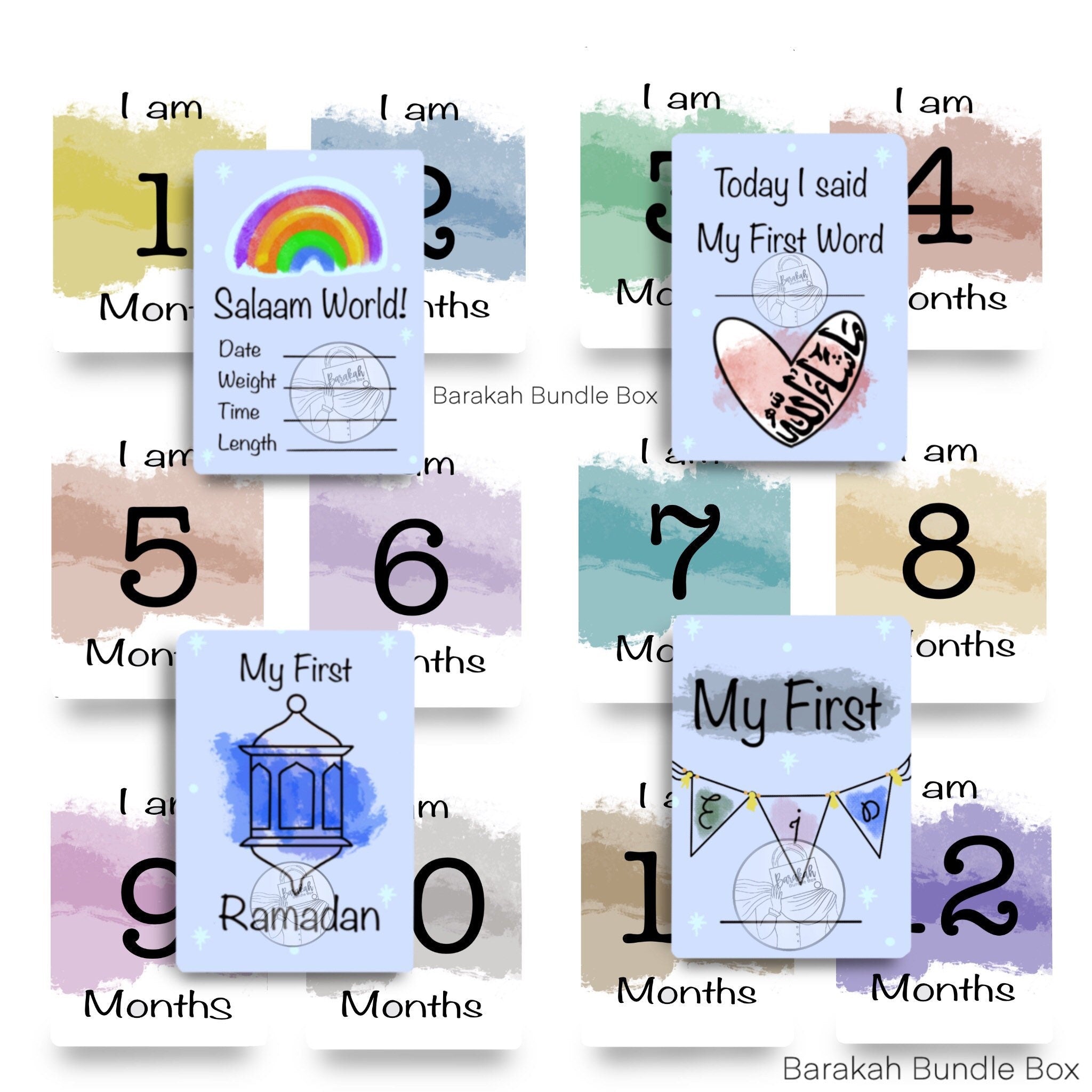 Baby Islamic Milestone Cards (16 set) - Colour options available