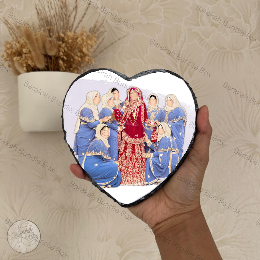 Heart Shaped Custom Illustration Faceless Portrait Rock Slate with Stand