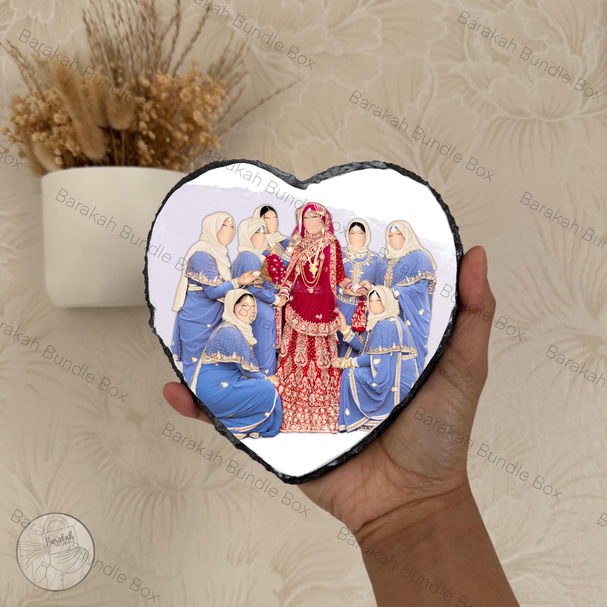 Heart Shaped Custom Illustration Faceless Portrait Rock Slate with Stand