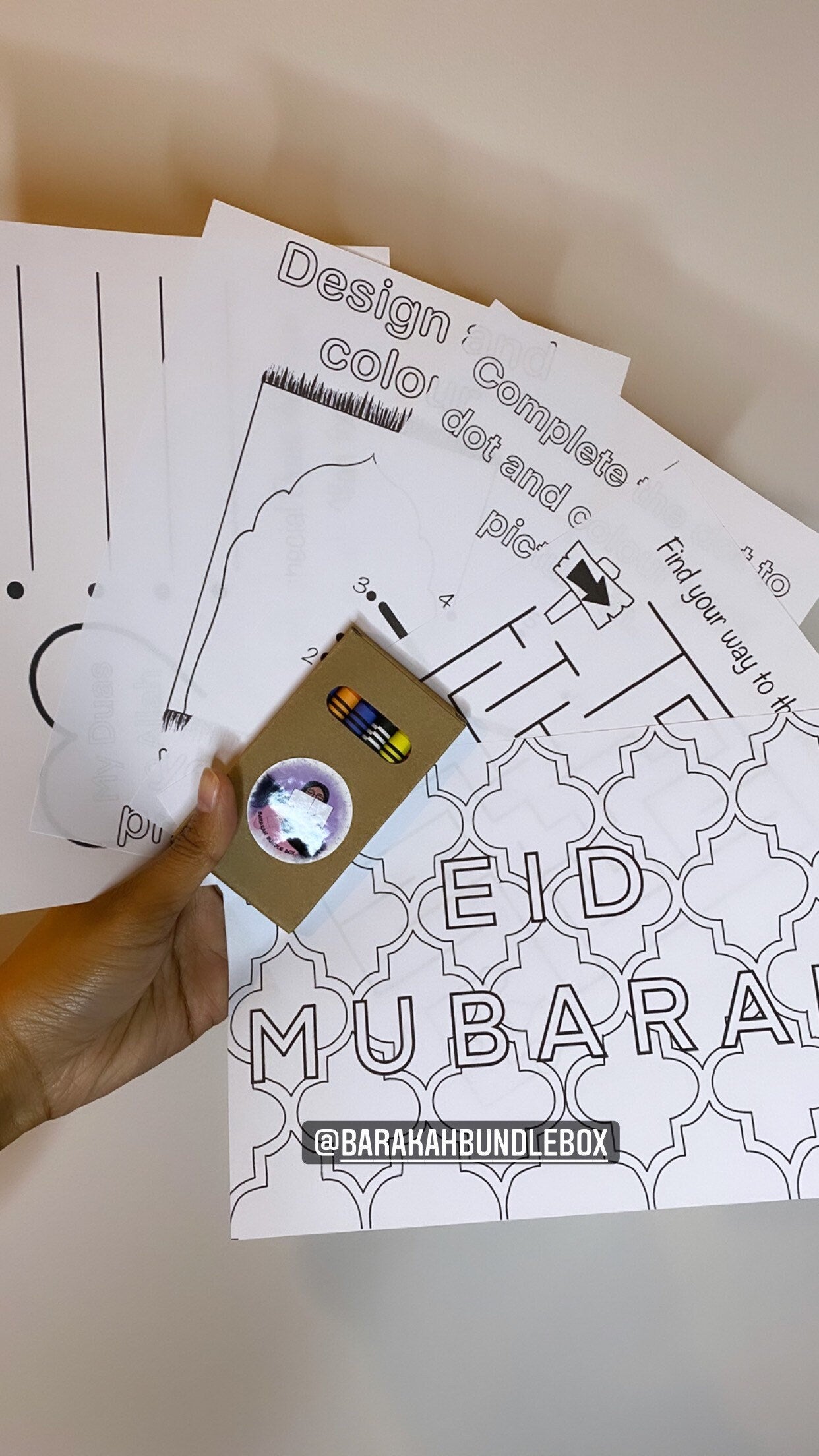 Eid Activity Pack | Eid Puzzles | Colour in Sheets | with crayons