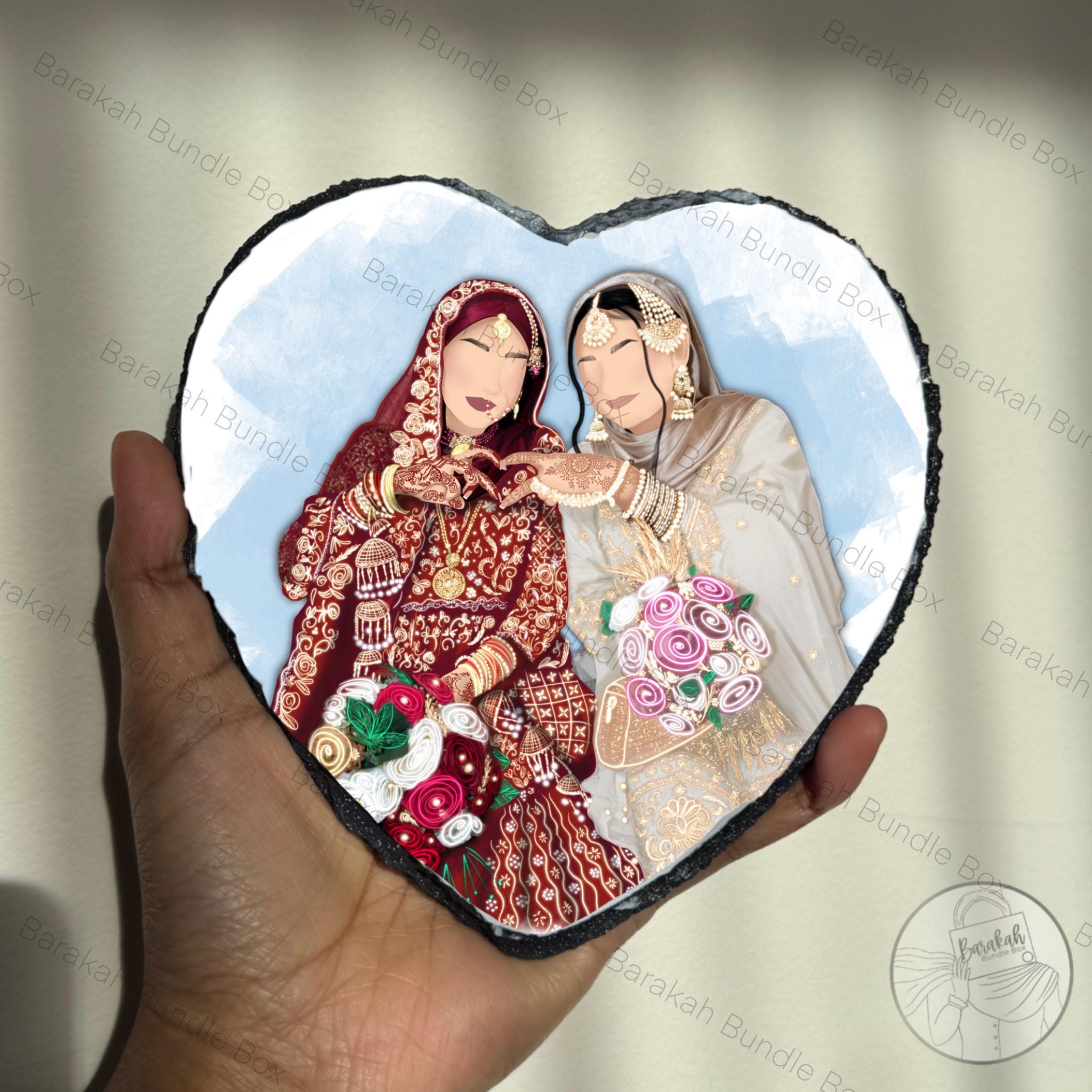 Heart Shaped Custom Illustration Faceless Portrait Rock Slate with Stand