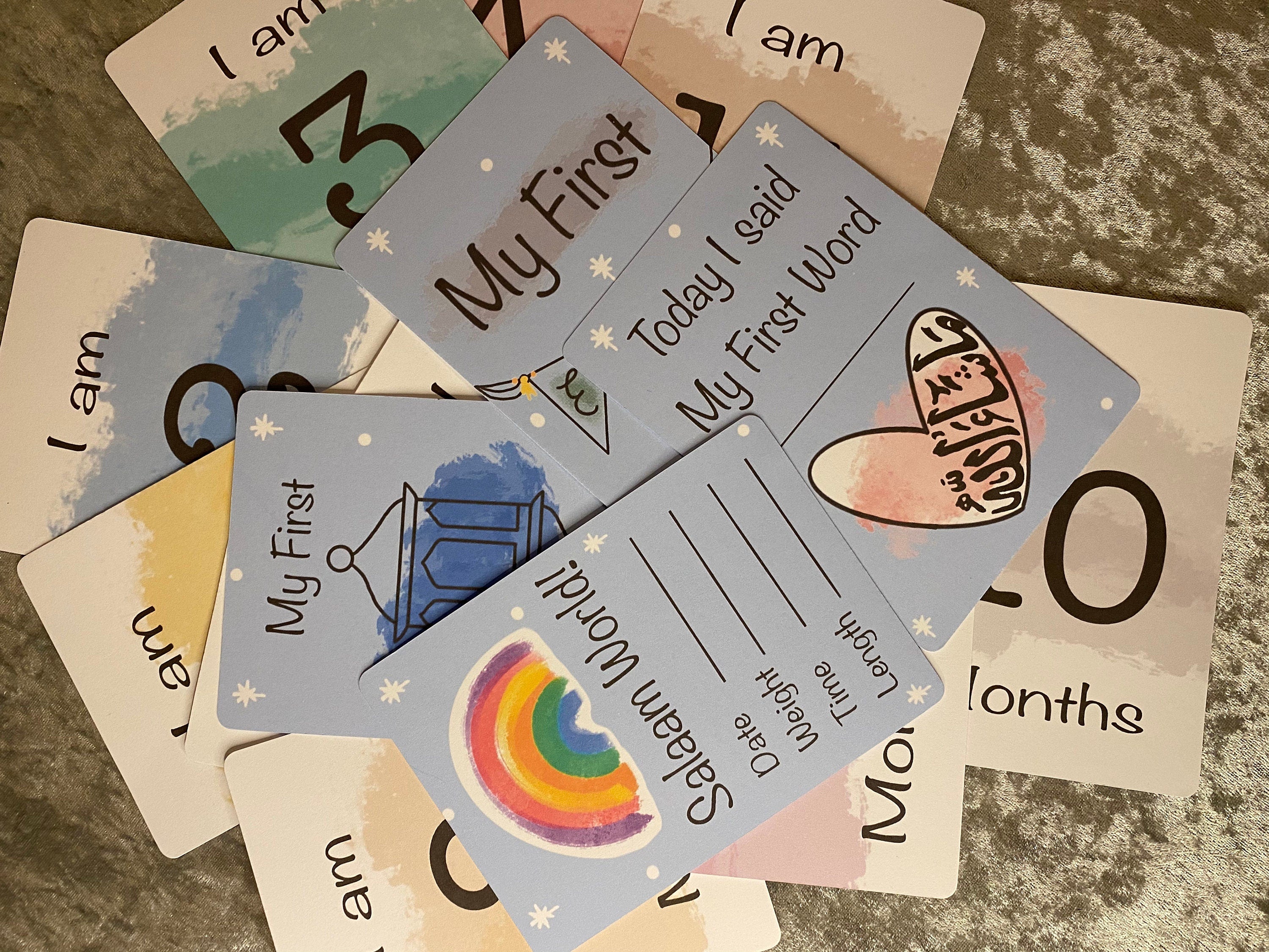 Baby Islamic Milestone Cards (16 set) - Colour options available