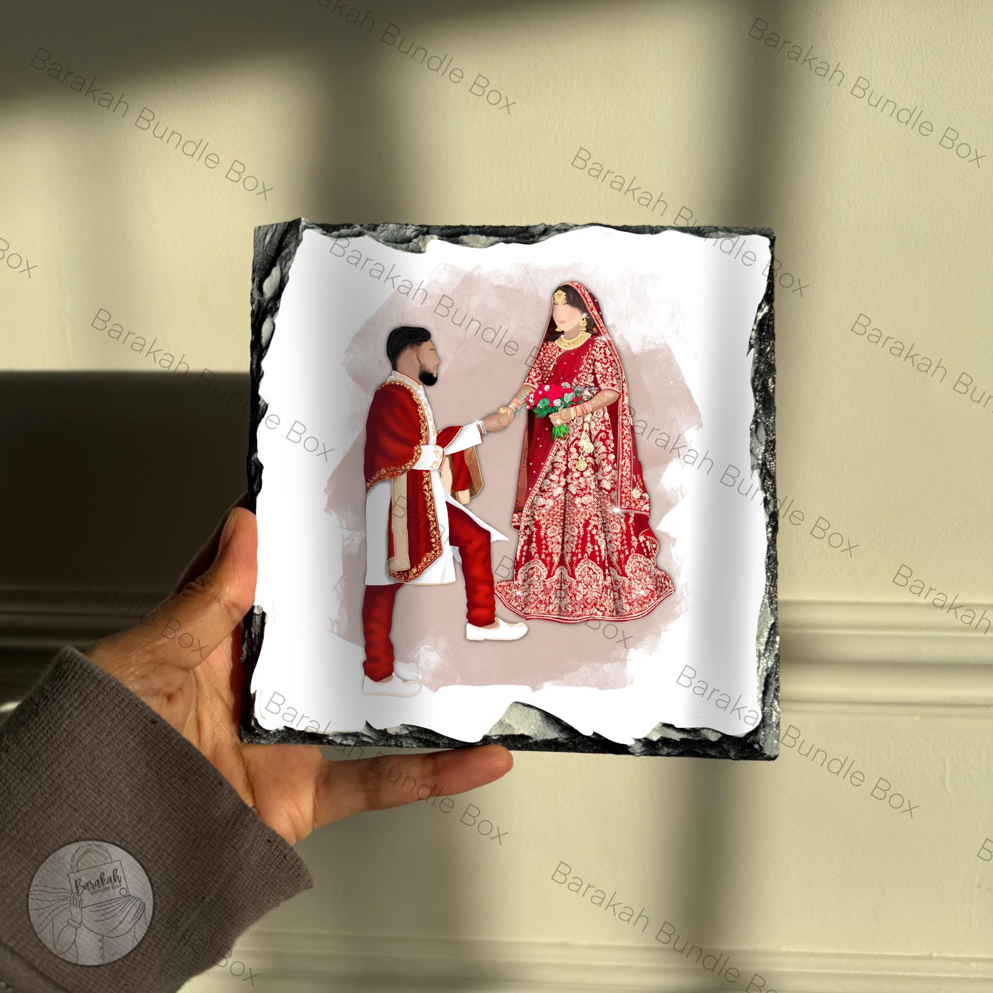 Square Custom Illustration Faceless Portrait Rock Slate with Stand