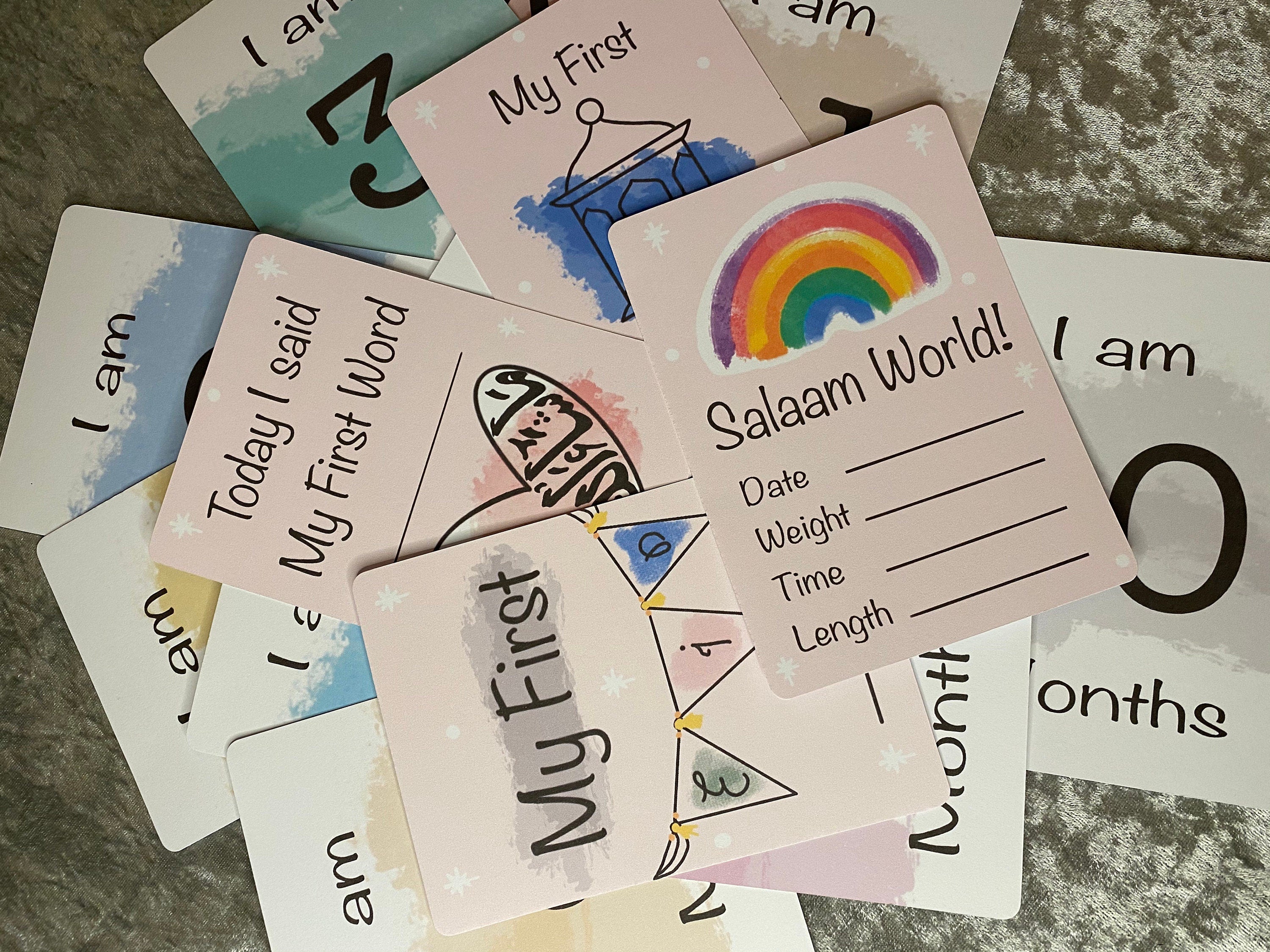 Baby Islamic Milestone Cards (16 set) - Colour options available